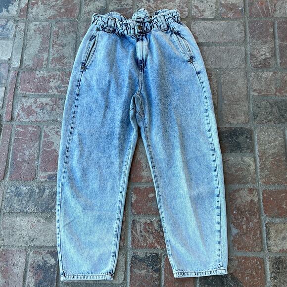 Zara Blue Acid Washed Paperbag Jeans Size 8 - Picture 1 of 3